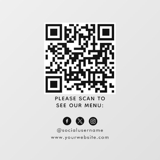 QR Code Zwart Menu Contactloze Moderne Kafel Raamsticker (Vel)