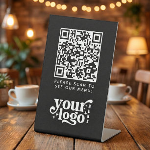 QR Code Zwart Menu Contactloze Moderne Kafel Reclamebord Met Voetstuk