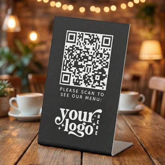 QR Code Zwart Menu Contactloze Moderne Kafel Reclamebord Met Voetstuk
