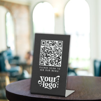 QR Code Zwart Menu Contactloze Moderne Kafel Reclamebord Met Voetstuk