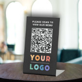 QR Code Zwart Menu Contactloze Moderne Kafel Reclamebord Met Voetstuk