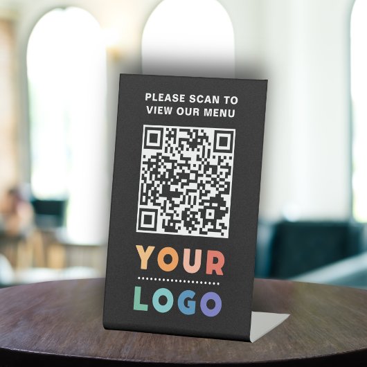 QR Code Zwart Menu Contactloze Moderne Kafel Reclamebord Met Voetstuk