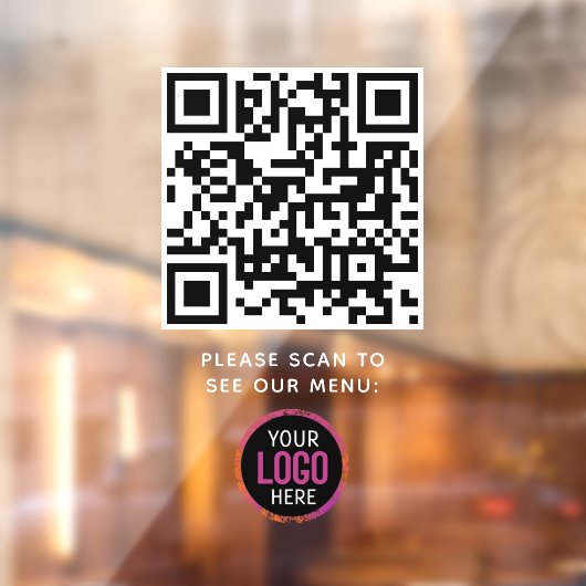QR Code Zwart Menu Logo Contactloos Modern Cafe Raamsticker (Vel 2)