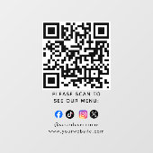 QR-code Zwart Menu Logo Contactloos Modern Cafe Raamsticker (Vel)