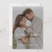 QR code Zwart Modern Elegant Fotoscript Bruiloft Kaart (Voorkant)