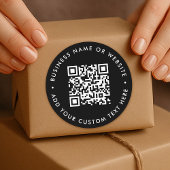 QR-code | Zwart Modern Minimalistisch Bedrijf Ronde Sticker