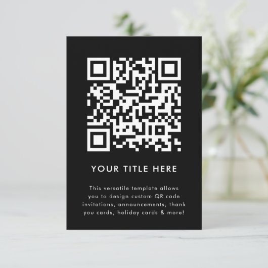 QR-code | Zwart modern minimalistisch stijlvol sca Kaart (Staand voorkant)