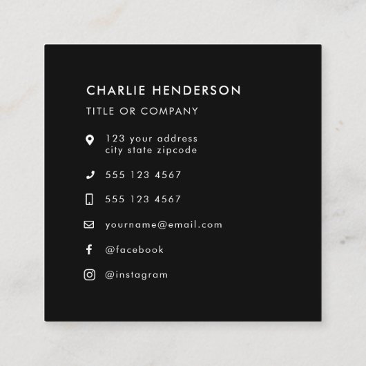 QR-code zwart Modern minimalistische sociale media Vierkante Visitekaartje (Achterkant)