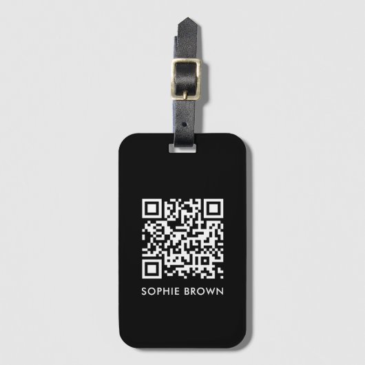 QR-code zwart Modern stijlvol virtueel contactverl Bagagelabel (Voorkant (verticaal))