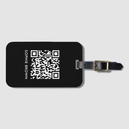 QR-code zwart Modern stijlvol virtueel contactverl Bagagelabel (Voorkant (horizontaal))