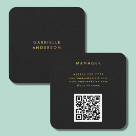 QR Code Zwart Papier Textuur & Gouden Typografie Vierkante Visitekaartje