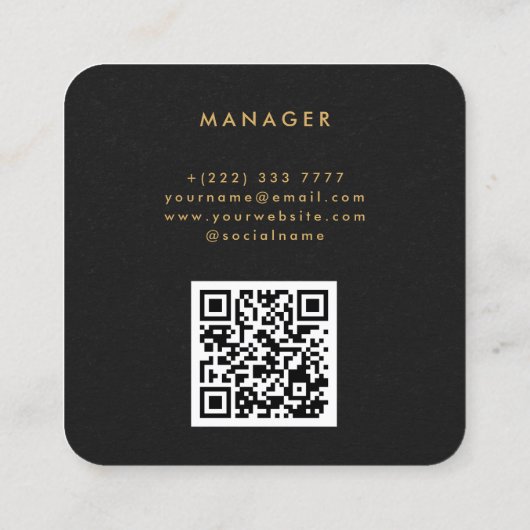 QR Code Zwart Papier Textuur & Gouden Typografie Vierkante Visitekaartje (Achterkant)