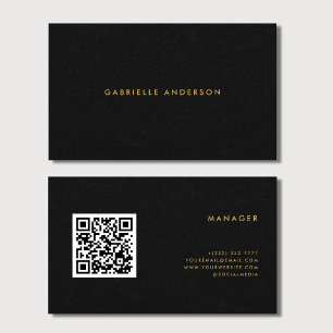 QR Code Zwart Papier Textuur & Gouden Typografie Visitekaartje