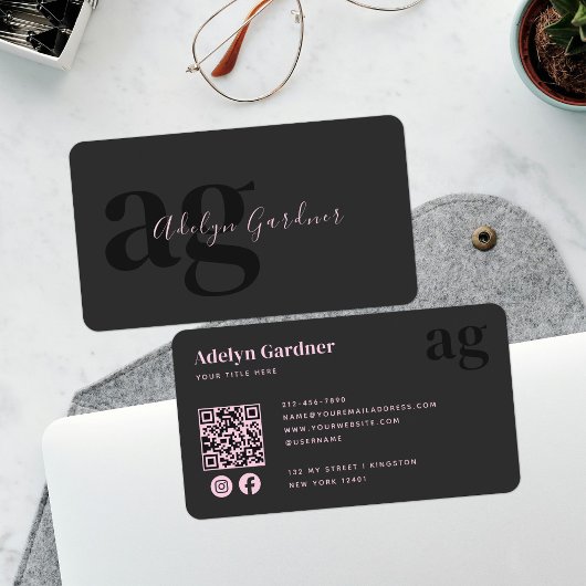 QR Code Zwart Roze Monogram Script Social Media Visitekaartje