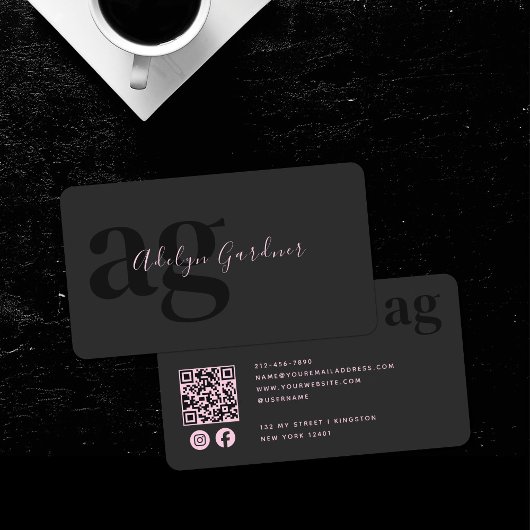 QR Code Zwart Roze Monogram Script Social Media Visitekaartje