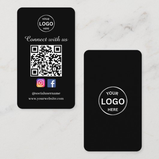 QR Code Zwart Visitekaartje Social Media (Voorkant / Achterkant)