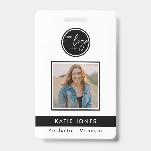 QR-code Zwart Wit Aangepast Logo Personeelsfoto ID Badge (Voorzijde)
