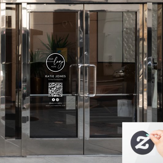 QR-code Zwart Wit Aangepaste Logo Neem contact met Raamsticker (Kantoordeur)