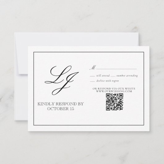 QR-code Zwart & Wit Calligrafie Monogram Bruiloft RSVP Kaartje (Achterkant)