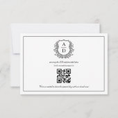 QR Code Zwart Wit Crest Monogram Huwelijk RSVP Kaartje (Achterkant)