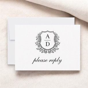 QR Code Zwart Wit Crest Monogram Huwelijk RSVP Kaartje
