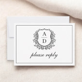 QR Code Zwart Wit Crest Monogram Huwelijk RSVP Kaartje
