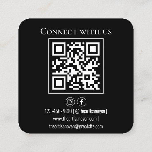 QR Code Zwart Wit Cupcake Bakkerij Vierkante Visitekaartje (Achterkant)