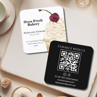 QR Code Zwart Wit Cupcake Bakkerij Vierkante Visitekaartje