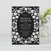 QR Code Zwart Wit Folk Bloemen Vrijgezellenfeest Kaart (Staand voorkant)