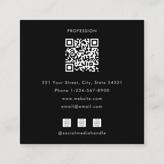 QR-code Zwart Wit Foto Sociale Media Pictogrammen Vierkante Visitekaartje (Achterkant)