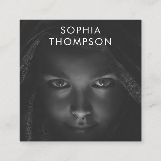 QR-code Zwart Wit Foto Sociale Media Pictogrammen Vierkante Visitekaartje (Voorkant)