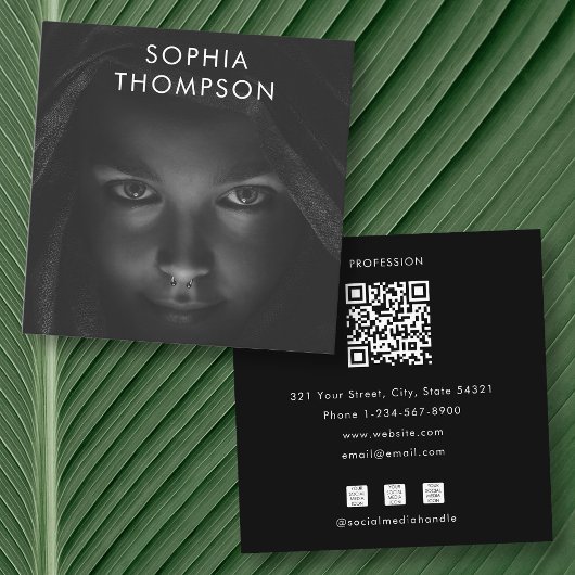 QR-code Zwart Wit Foto Sociale Media Pictogrammen Vierkante Visitekaartje