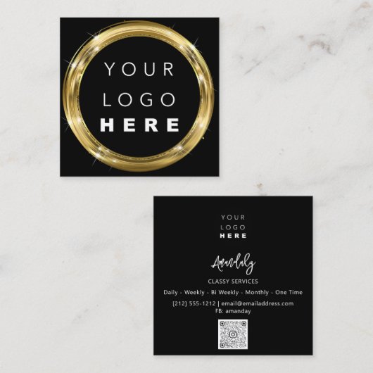QR-code zwart wit goudbruin schoonheid Winkel glam Vierkante Visitekaartje (Voorkant / Achterkant)