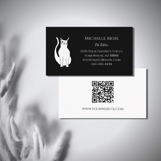 QR-code Zwart Wit Kat Pet Sitter Scannable Visitekaartje