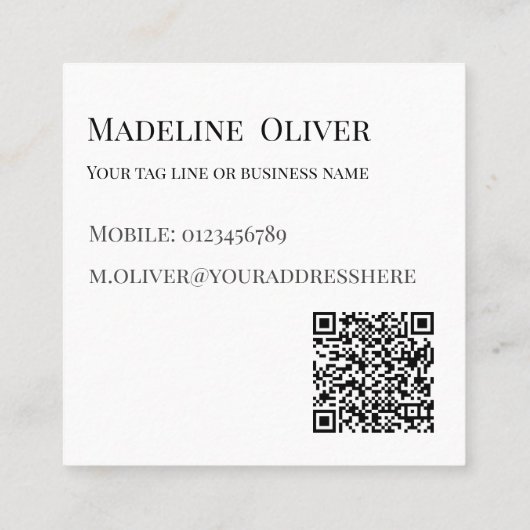 QR Code Zwart Wit Logo Eenvoudig Vierkante Visitekaartje (Achterkant)