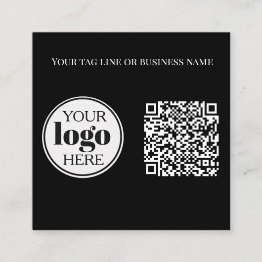 QR Code Zwart Wit Logo Eenvoudig Vierkante Visitekaartje (Voorkant)