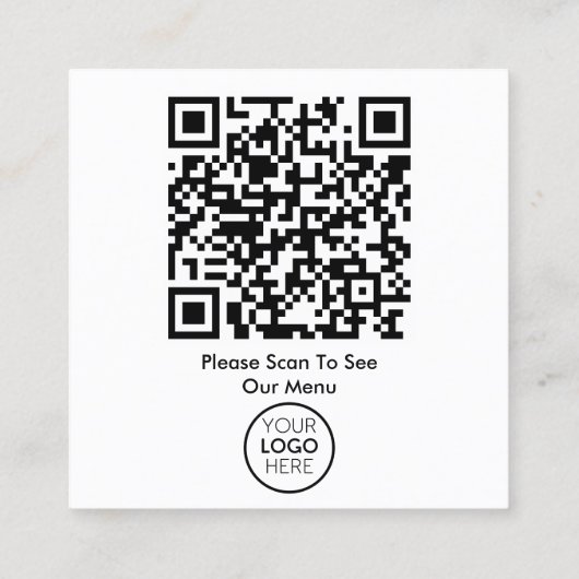 QR Code Zwart Wit Menu Logo Contactloos Modern Vierkante Visitekaartje (Achterkant)