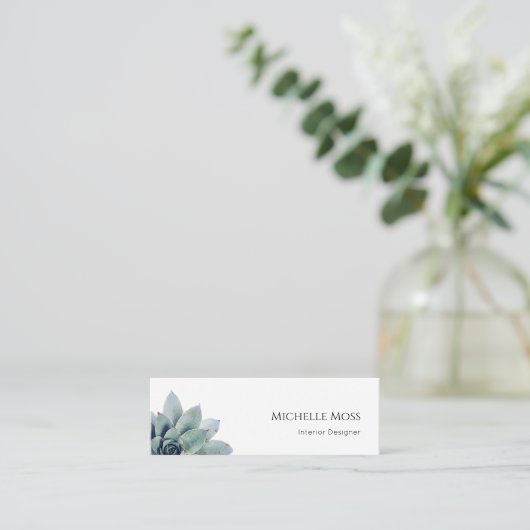 QR code Zwart Wit Modern Botanisch groen Mini Visitekaartje (Staand voorkant)