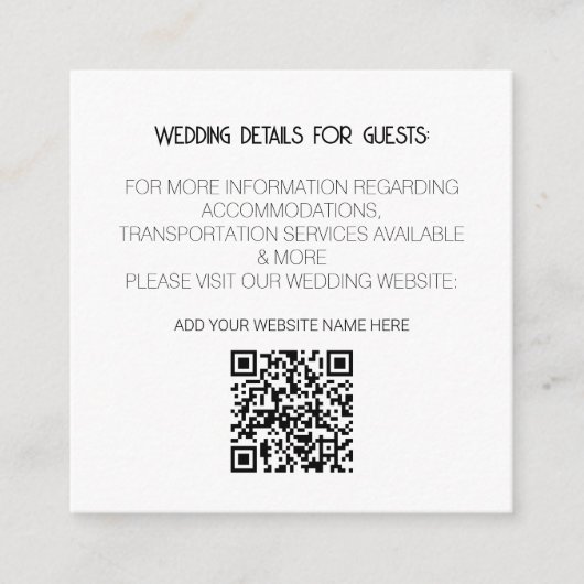 QR Code Zwart Wit Moderne Huwelijksdetails Minimaa Informatiekaartje (Voorkant)