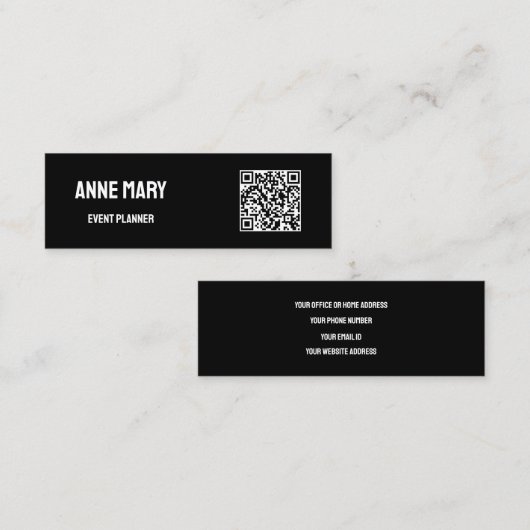 QR Code Zwart Wit Moderne Wedding Event Planner Mini Visitekaartje (Voorkant / Achterkant)