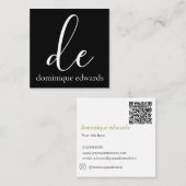 QR Code Zwart Wit Monogram Modern Beauty Vierkante Visitekaartje (Voorkant / Achterkant)