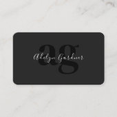 QR Code Zwart Wit Monogram Script Social Media Visitekaartje (Voorkant)