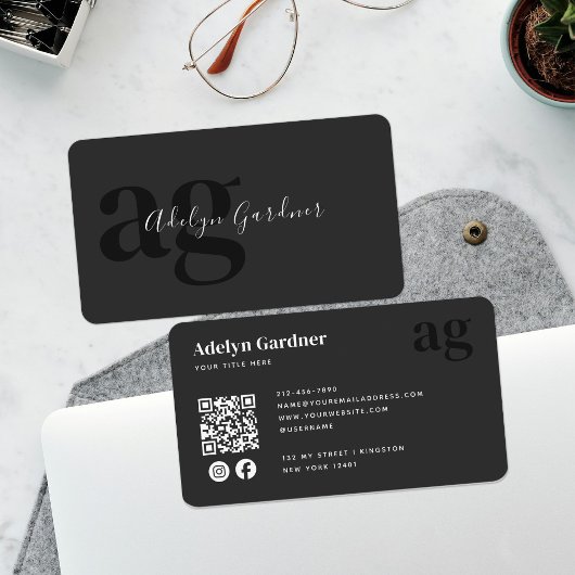 QR Code Zwart Wit Monogram Script Sociale Media Visitekaartje