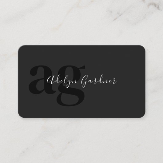 QR Code Zwart Wit Monogram Script Sociale Media Visitekaartje (Voorkant)