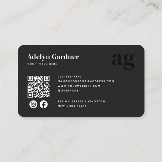 QR Code Zwart Wit Monogram Script Sociale Media Visitekaartje (Achterkant)