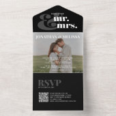 QR-code | Zwart-wit overlay fotohuwelijk All In One Uitnodiging (Binnen)