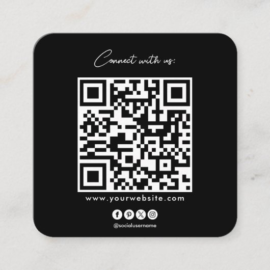 QR-code zwart wit: scan naar verbinding met ons Vierkante Visitekaartje (Voorkant)