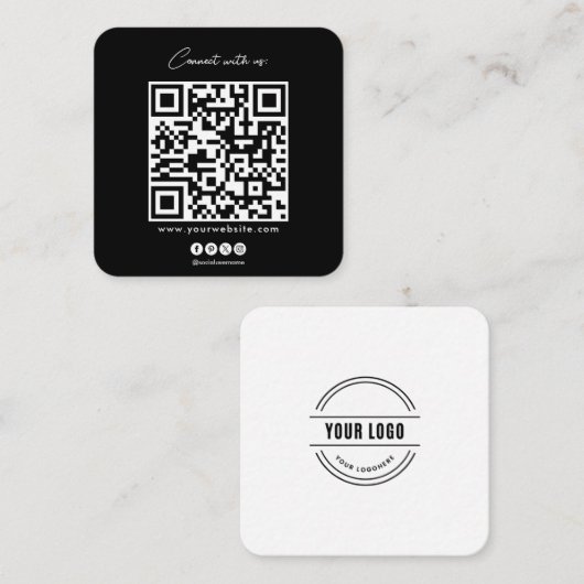 QR-code zwart wit: scan naar verbinding met ons Vierkante Visitekaartje (Voorkant / Achterkant)