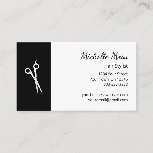 QR code Zwart Wit Schaar Haar Stylist Visitekaartje (Voorkant)