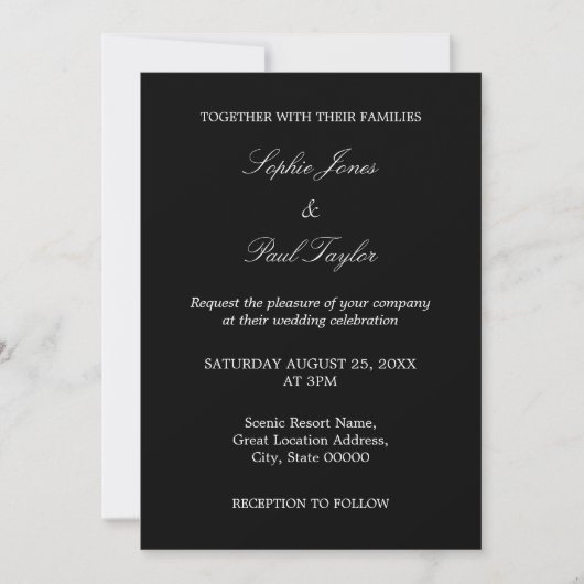 QR Code Zwart Wit Script RSVP bruiloft uitnodiging (Voorkant)